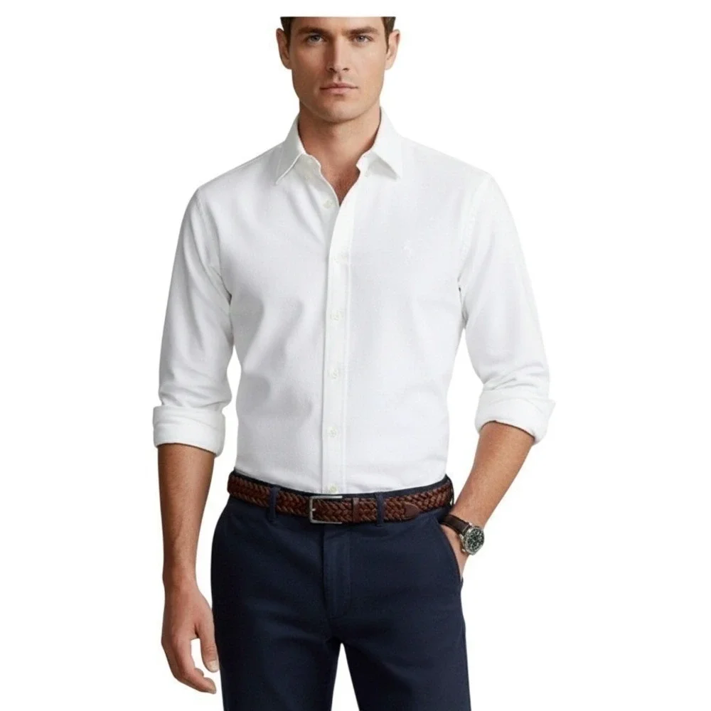 Polo‎ Ralph Lauren Men's Knit Oxford Shirt White Long Sleeve Size XXL NWT
